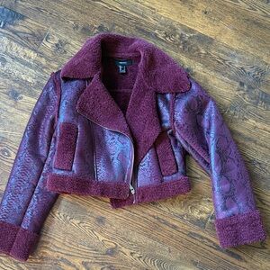Forever 21 Burgundy and Snakeskin Teddy Jacket